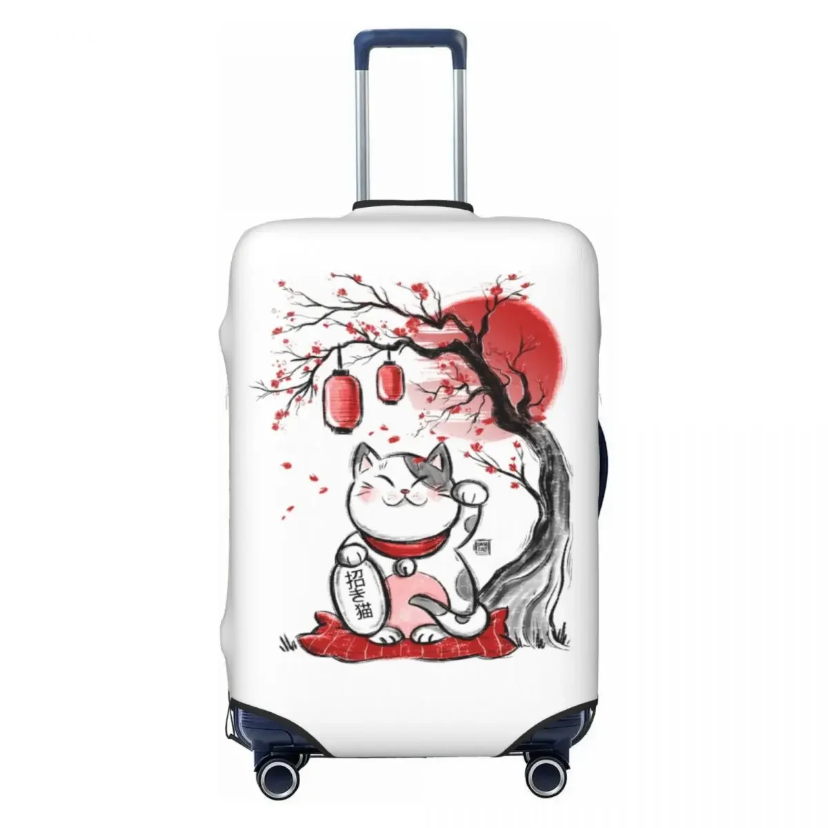 

Custom Maneki Neko Sakura Flowers Luggage Cover Protector Lucky Cat Cherry Blossom Suitcase Protective Cover for 18-32 Inch