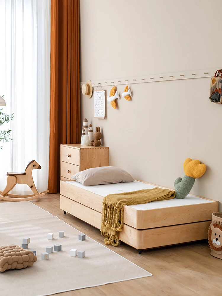 Cama sencilla de madera maciza para niños, cama de almacenamiento, cama madre