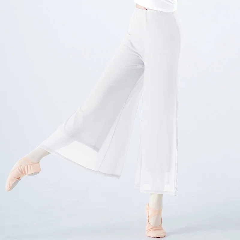 Pantaloni da ballo classici da donna pantaloni da ballo per pratica popolare cinese eleganti pantaloni con spacco laterale in rete a doppio strato per adulti