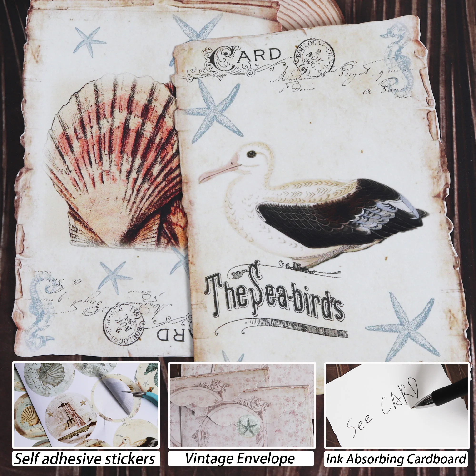 JAIIMAN 64 Stück (mit Umschlägen) Vintage Ocean Speziell geformtes beschreibbares Postkarten-Set, weißer Karton, für Scrapbook, DIY-Bastelarbeiten – Detail 2