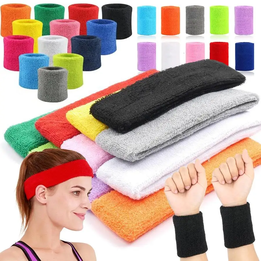 1pc Soft Terry Sports Sweatband Combo, Elastic Sweat‑Blocking Headband Wrist Bands for Basketball, Tennis, Fitness Workout, XJM