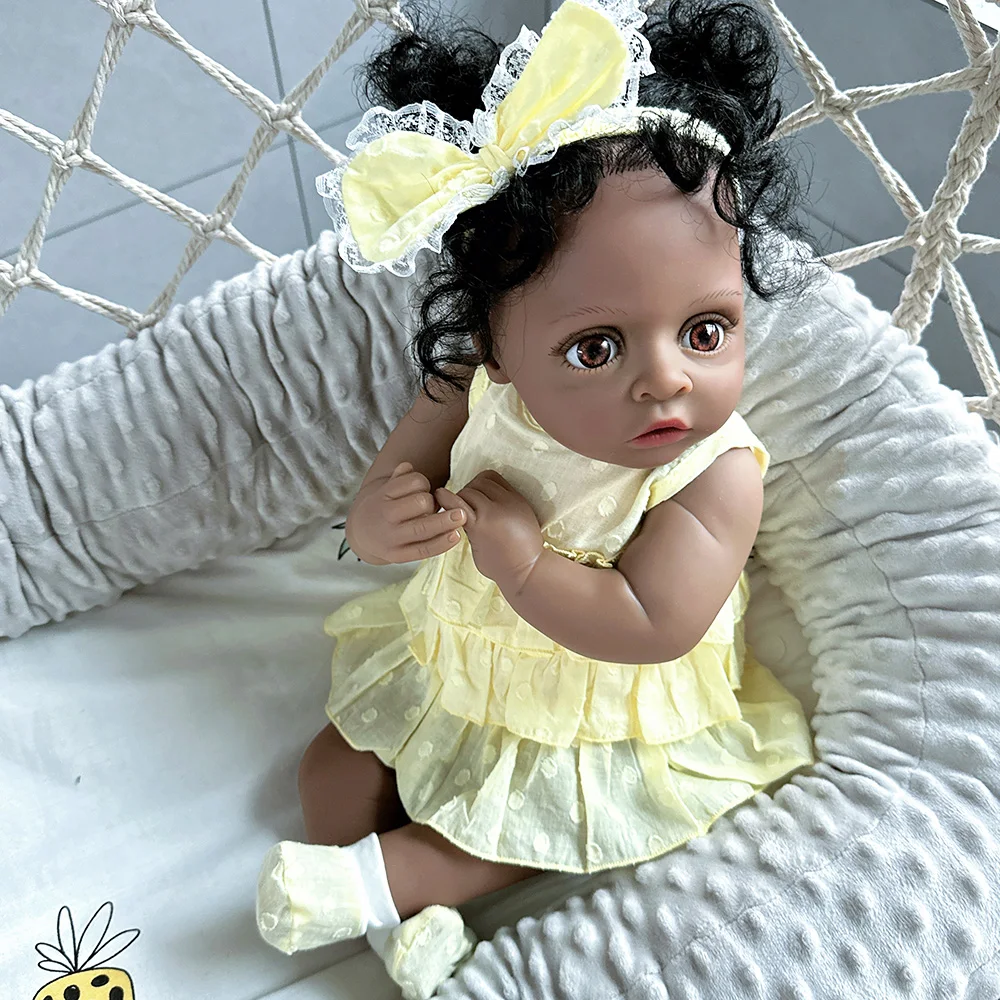 Reborn Baby Girl Doll Black Skin Cloth Body 50cm Baby Doll Handmade Soft Baby Reborn Doll Toys for Girls Gift