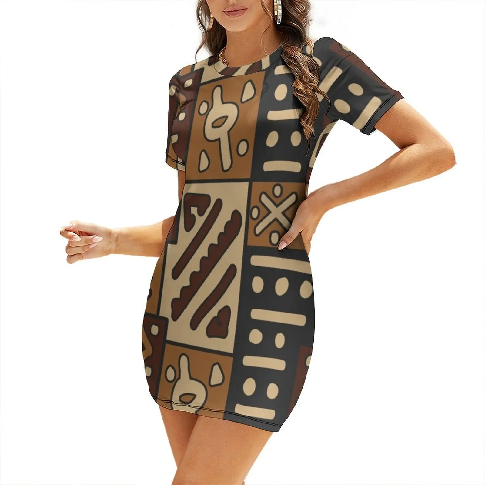 

African Bogolan Mud Cloth 2 Short Sleeved Dress Dresses gala prom clothes luxury women's party dress evening prom Dress