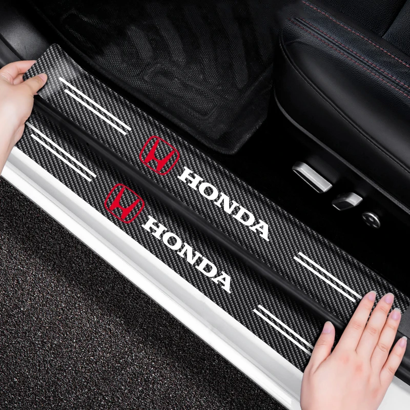 Carbon Fiber Car Door Sill Protector Adesivos, Auto Acessórios, Honda Accord, CRV, XRV, Civic FIT, 4Pcs