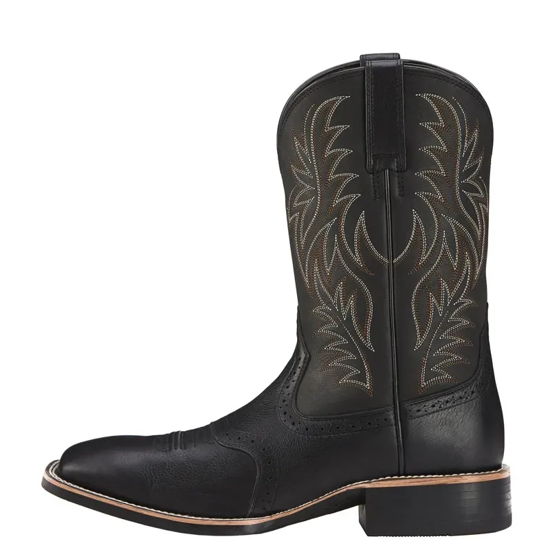 Botas masculinas de cowboy ocidental meados de bezerro, sapatos bordados retrô, sapatos masculinos ao ar livre, plus size 48, outono e inverno, 2023