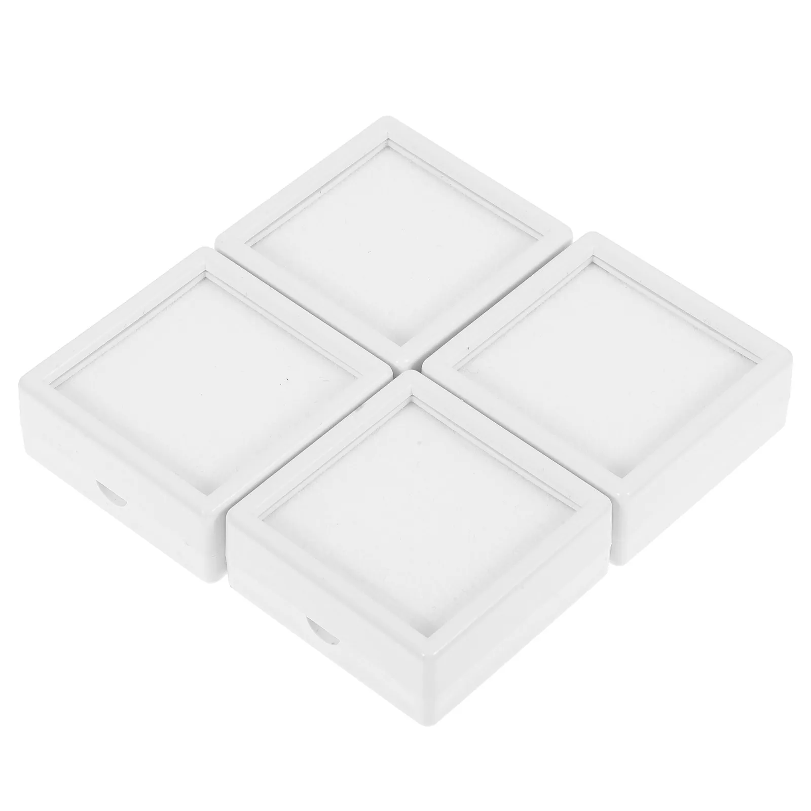 

4Pcs Jewelry Storage Box White Mini Square Clear Lid Sponge Lined Ring Earring Display Organizer Small Stone Holder Wedding