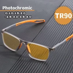 Men Ultralight Photochromic Glasses TR90 Frame Myopia Eyeglasses Women Male Vintage Color Changing Eyewear 0 To -4.0