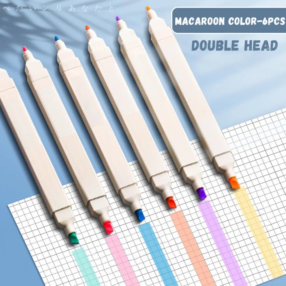 6PCS/Set Double Head Highlighter Pen Oblique Soft Tip Painting Graffiti Fluorescent Pen Eye Protection Painting Color Pen
