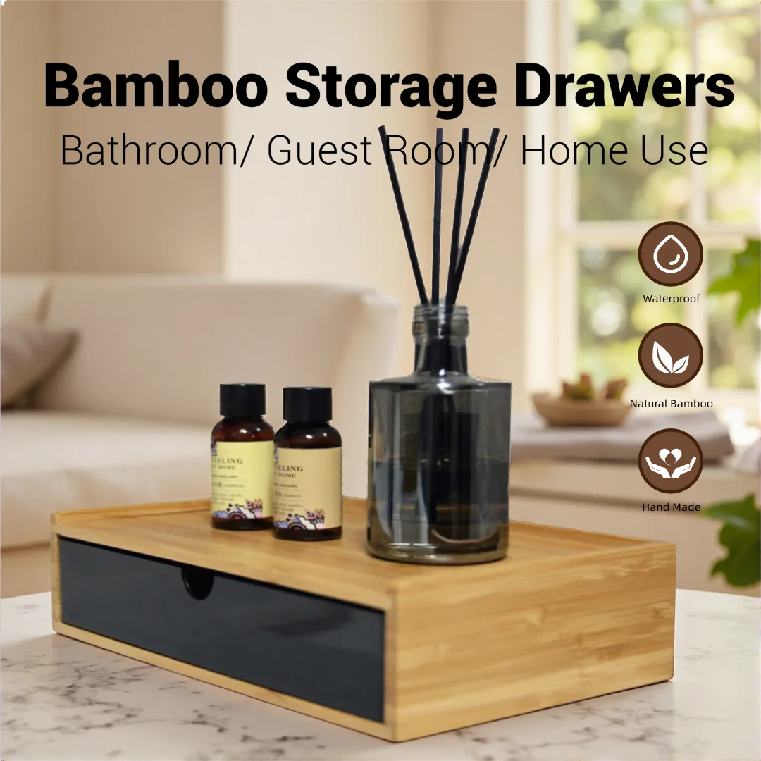 

Bamboo Bathroom Storage Drawer – Waterproof Multi-Compartment Organizer for Hotel Room, Aromatherapy & Toiletries