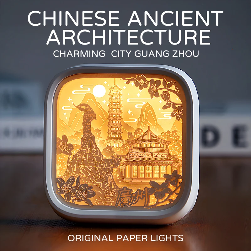 Luz noturna de corte de papel arquitetônico chinês, autêntico, lembrança de viagem, presente em miniatura, peça de exibição quente, ambiente, casa, acento