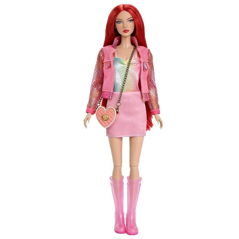 1 Pieces 32cm Cool Girl Doll Full Set Red Hair Super Model with Fashion Clothes Accessories