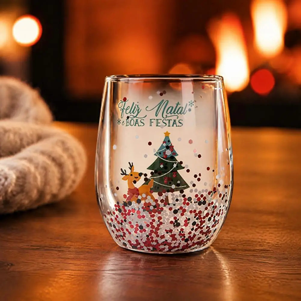 Christmas Party Wine Cups Glitter Christmas Wine Glass 300ml Double Layer Tumbler Festive Holiday Drinkware Buffalo for Guests