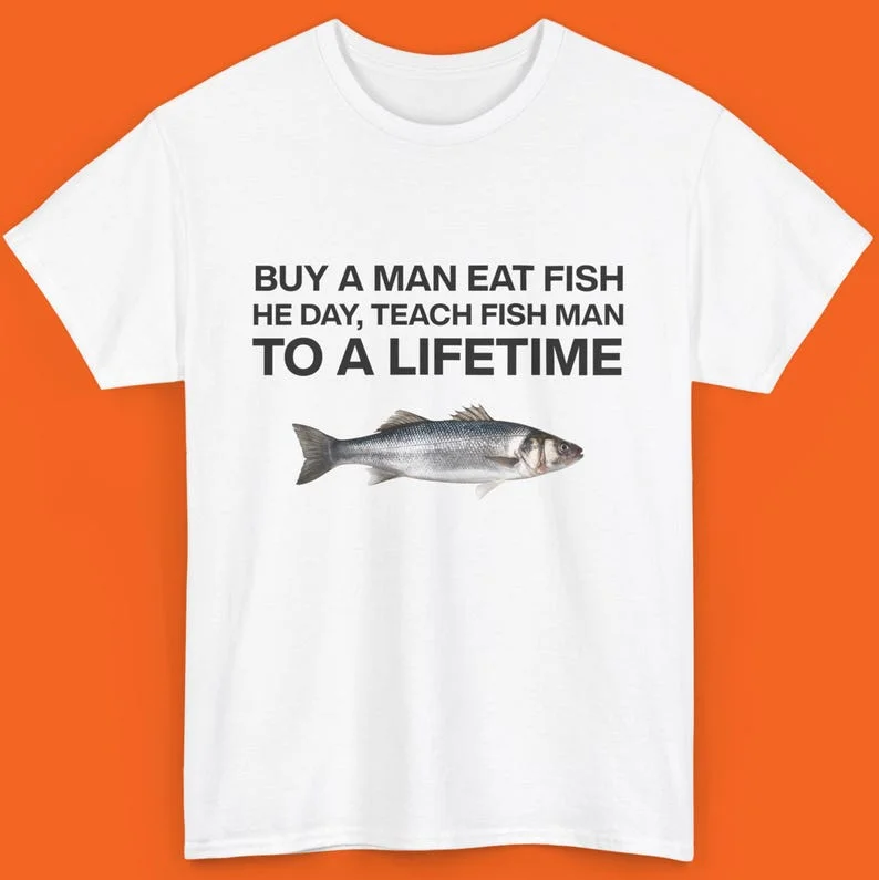 Buy A Man Eat Fish T-shirt Funny Shirt Strange Specific Shirt Strange Irony Meme Funny Gift Gift for Gen Z Fishing Lovers Tops