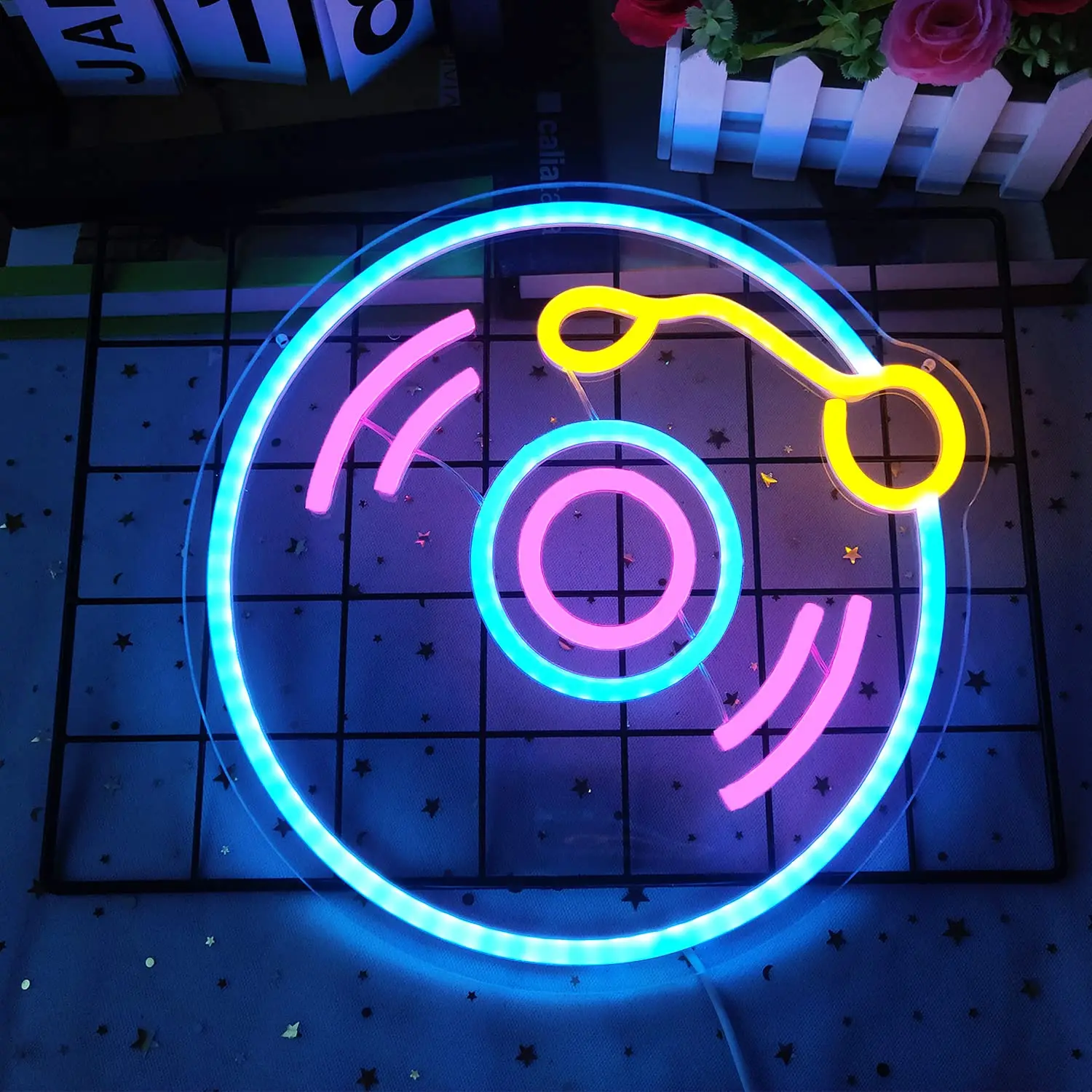 Record Neon Signs Turntable DJ Bar Dual Color LED Light Recording Room Music Studio Streaming Party Club Podcast Wall Decor Gift