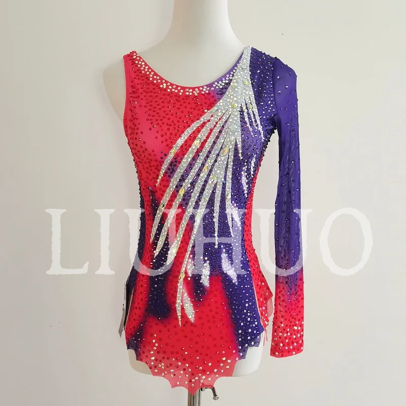 

LIUHUO Rhythmic Gymnastics Leotard One Sleeve Competitive Cheerleading Performance For Children BD9165