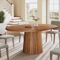 LITTLE TREE Oval Dining Table for 6 People, 55.11-Inch Farmhouse Kitchen Dinner Table with Cylindrical Pedestal