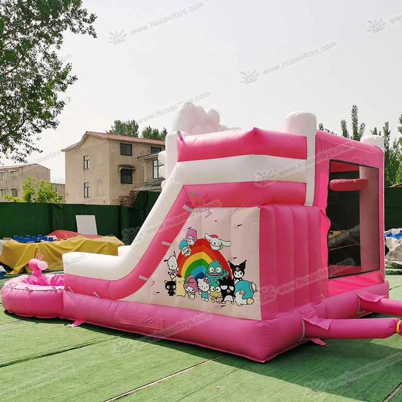 Cartoon Kat Roze Springkussen Kasteel Nieuw Design Combo Jumpers voor Kinderfeest Draagbaar PVC Met Blower Accessoire