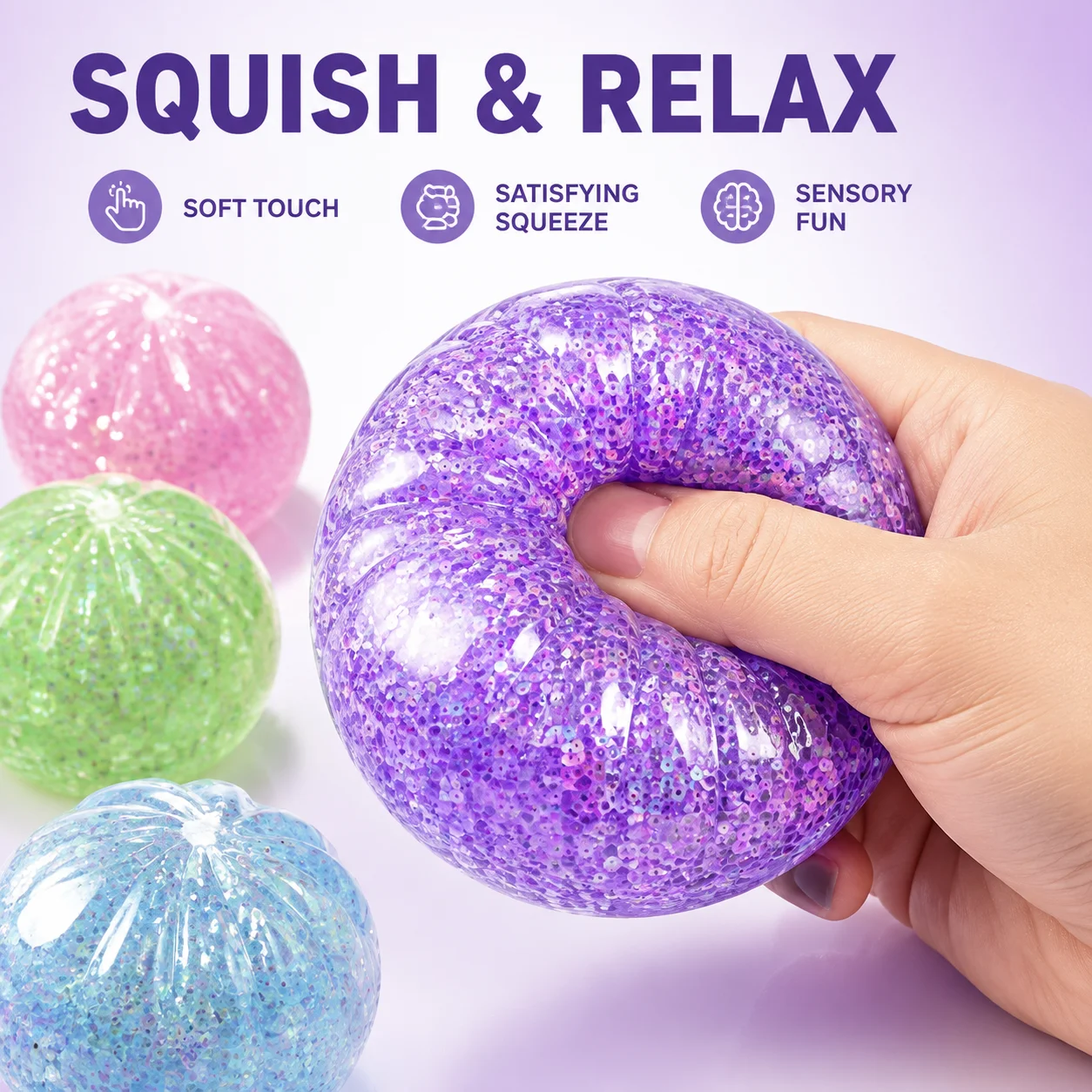 Cute Mini Dumpling Squishy Sensory Fidget Toy with Box Stress Relief Glitter Random Color Soft Squeeze Toys for Kids Adults