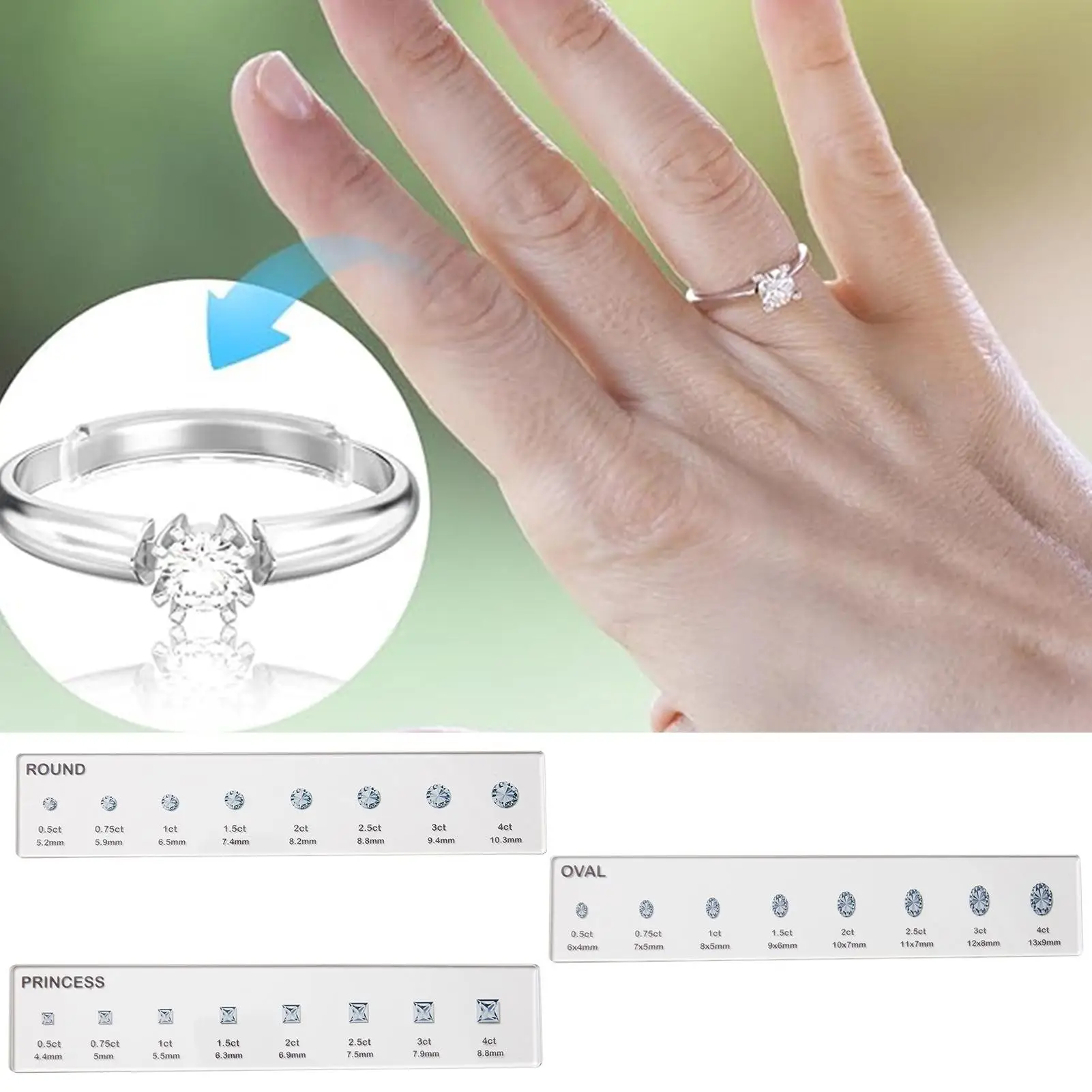Professional Ring Size Comparator Jewelry Measurement Gauge Diamond Carat Weight Chart Ruler With Calibration Markings For Buyer