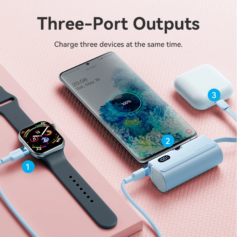 Vention بنك طاقة صغير 4800 مللي أمبير 22.5 واط نوع C PD شاحن سريع بطارية احتياطية خارجية باور بانك محمول لهاتف آيفون وسامسونج وشاومي