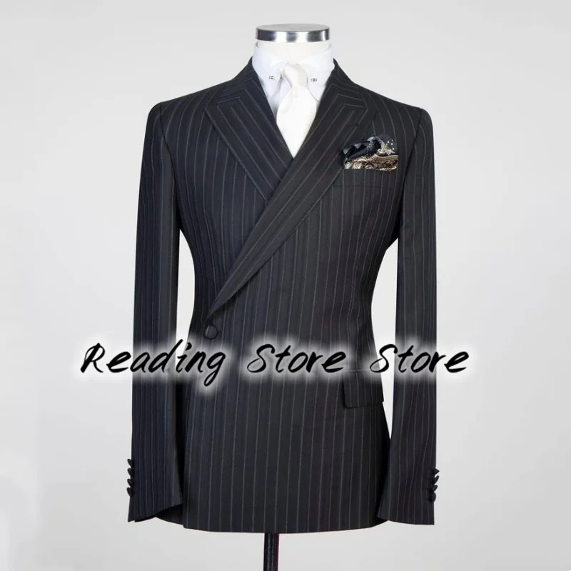 Handsome Striped Suit Two -piece Suit One Buckle Casual Solid Color Lapel Slim Business Single Wedding Groom Dress 2022