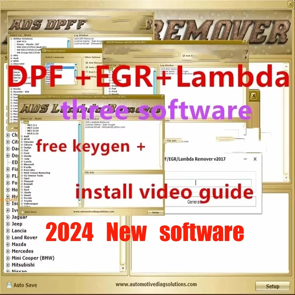 Herramientas de accesorios para coche, Software completo de versión 2024, desbloqueo de keygen, instalación de vídeo, DPF + EGR,