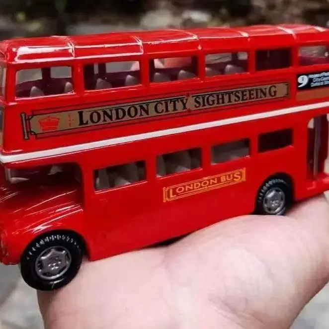 1:64 Vintage British Europe Double Decker Bus Diecast Alloy Car Model Metal Pull Back Simulation Car Toy Decor Antique Kids Toy