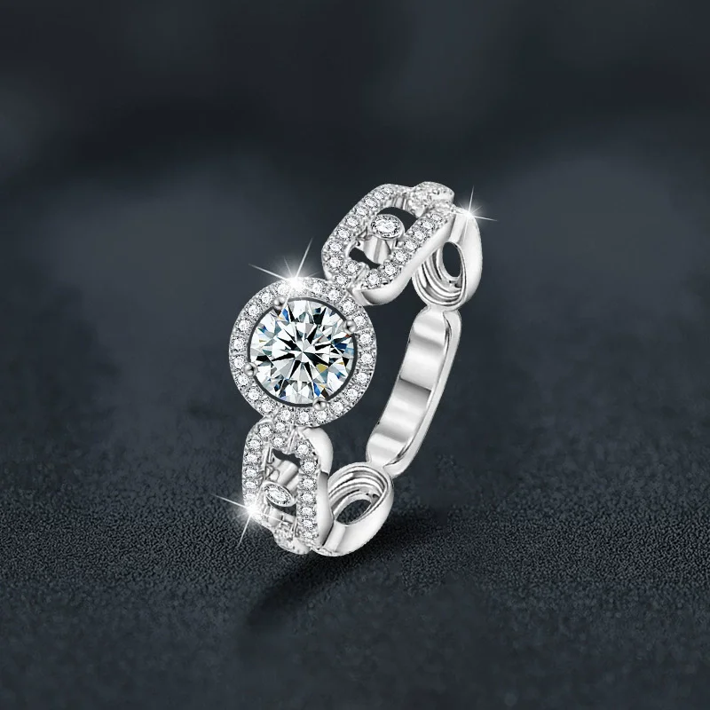 

Женское кольцо из чистого серебра S925 с покрытием из белого золота, круглое европейское и американское популярное модное ювелирное изделие, аксессуары для вечеринок