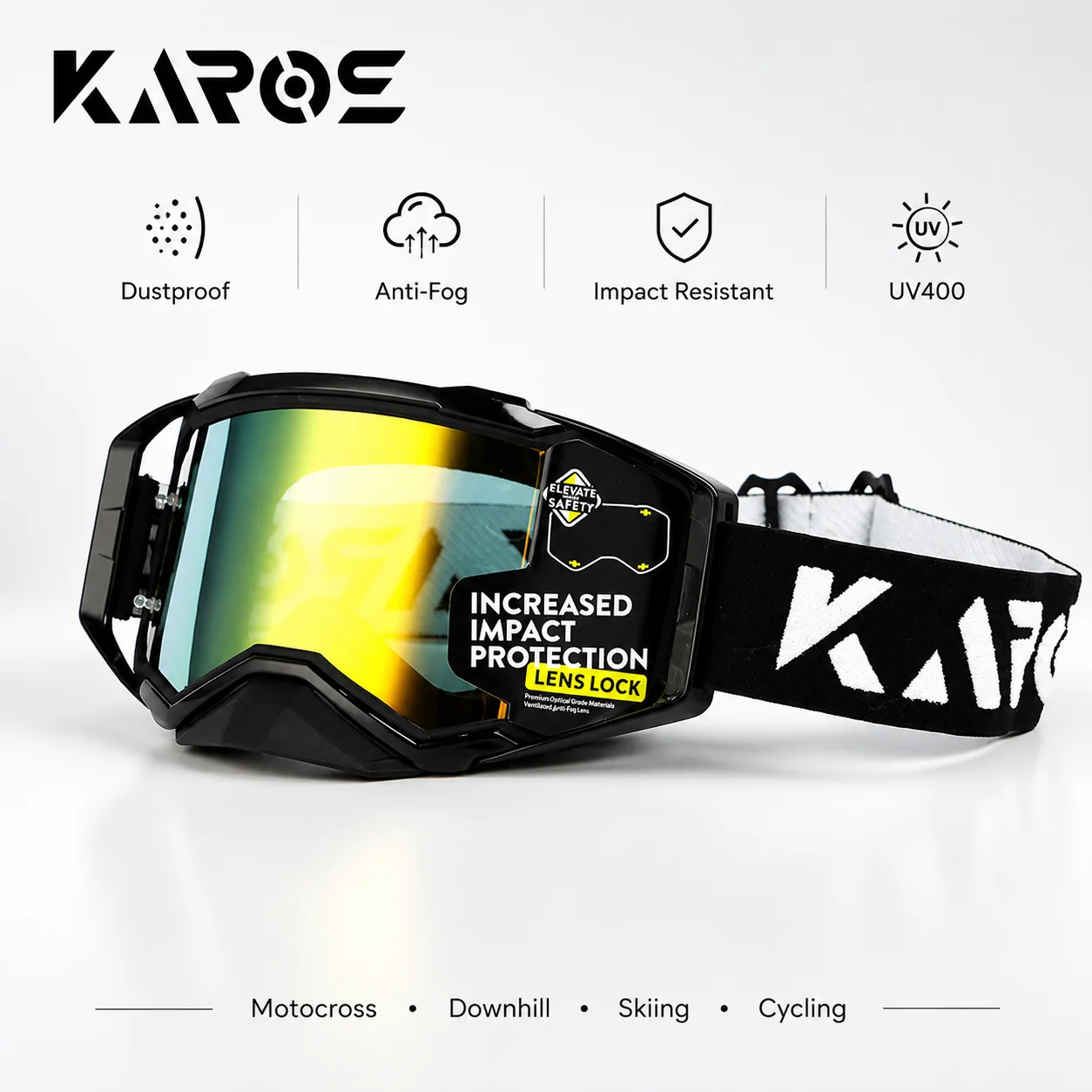

Karos Motorcycle Riding Goggles Men Women Windproof UV400 Dustproof Anti Fog Off Road Helmet Eyewear for Motocross Ski Cycling