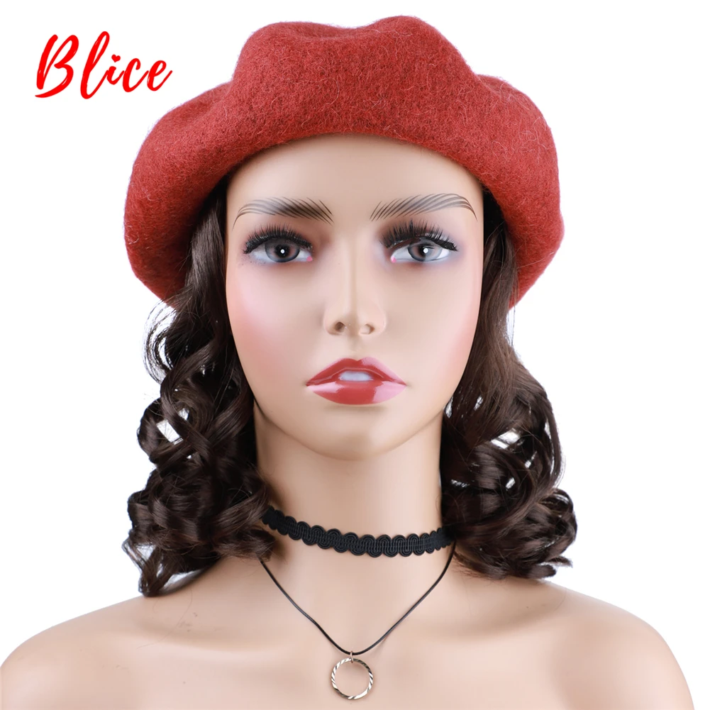 

Blice Midium Synthetic Natural Wavy Warping Curly Hair Extension Wig Beret Hat Wigs Knitted Cap Winter Fashion Warm Daily Wig