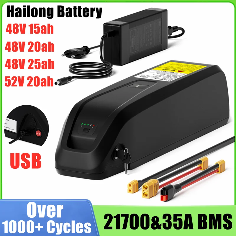 Stock ue Hailong batterie de vélo électrique 48V 15/20/25AH 52V 20AH 21700 batterie de tube inférieur 35A BMS pour moteur 100W-1600W EBike