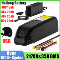 EU Stock Hailong Electric Bike Battery 48V 15/20/25AH 52V 20AH 21700 Cell Downtube Battery 35A BMS For 100W-1600W Motor EBike