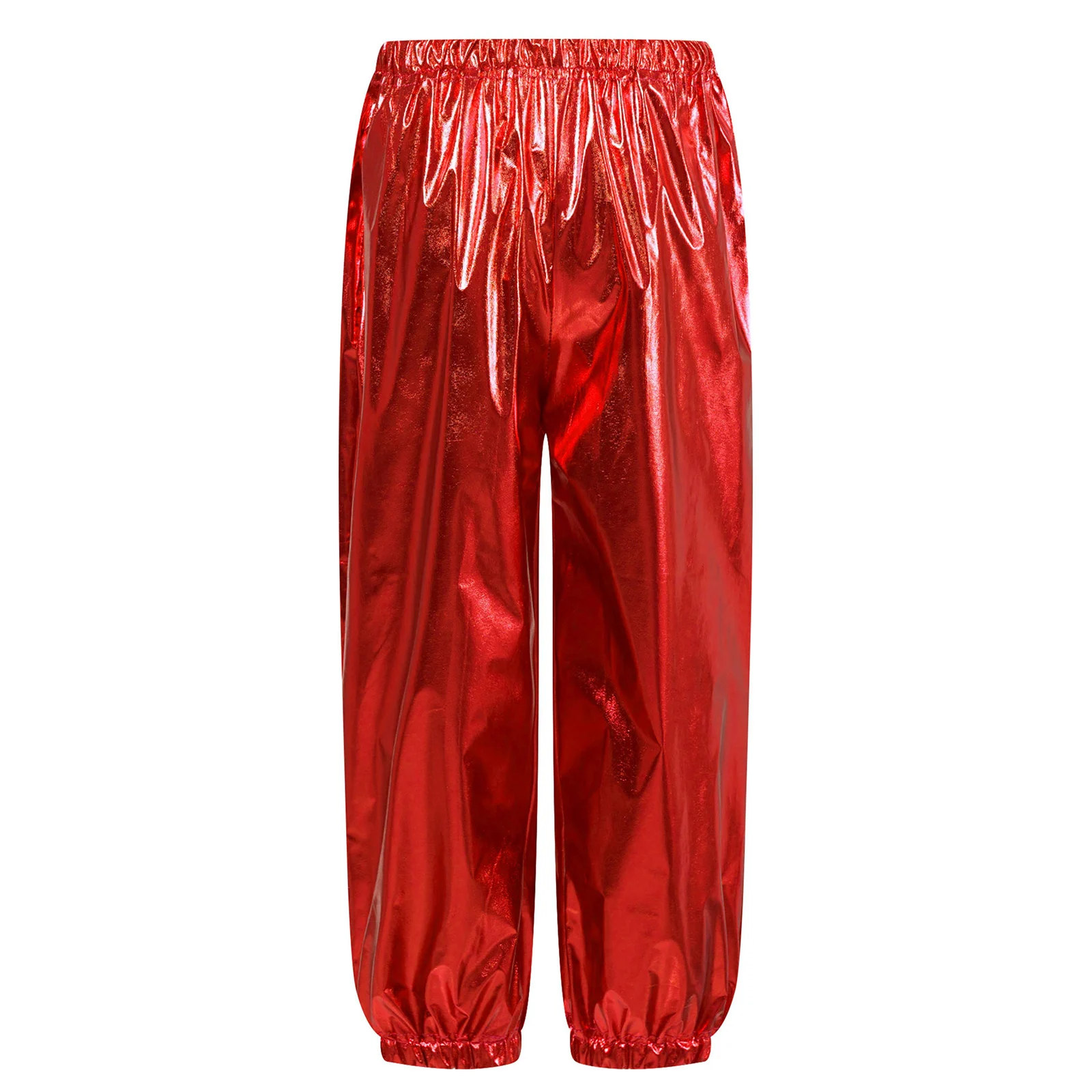 Children Jazz Dance Cheerleading Jogger Pants Metallic Shiny Mid Waist Trousers School Show Birthday Party Performance Dancewear