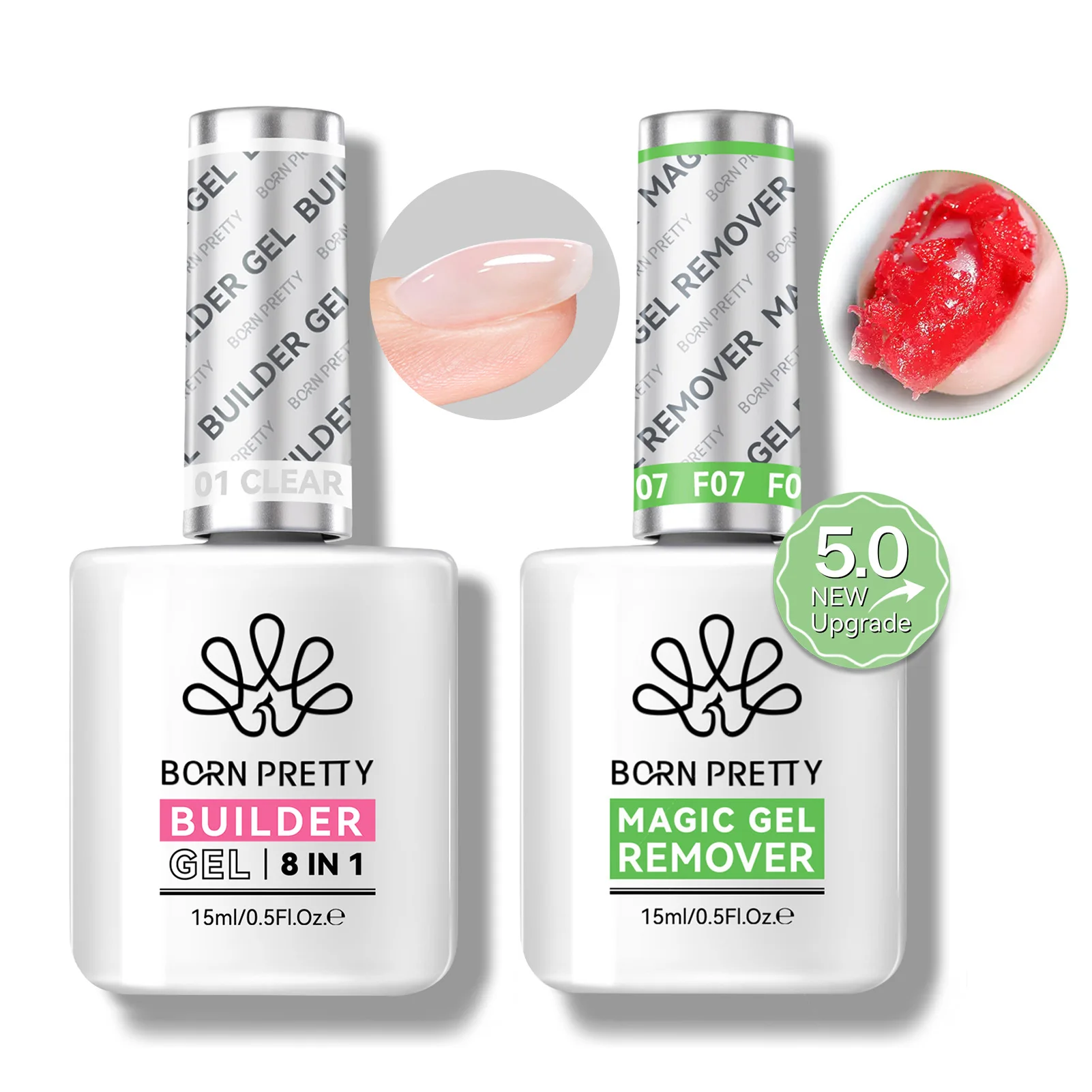 BORN PRETTY Magic Remover เจลเล็บชุด Bulider เจล Cuticle Oil ได้เร็วขึ้นทําความสะอาดเล็บไฟล์บัฟเฟอร์ปลอดภัยเล็บเครื่องมือ 15ml