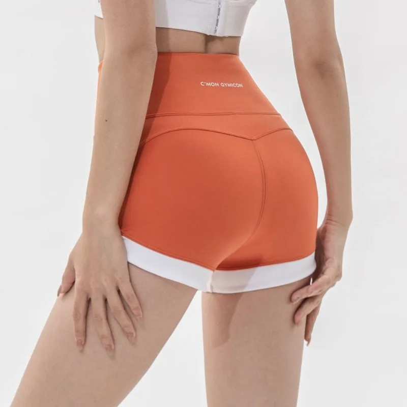 Pantaloncini a vita alta elastici per yoga attillati fitness a vita alta estivi da donna con colori a contrasto