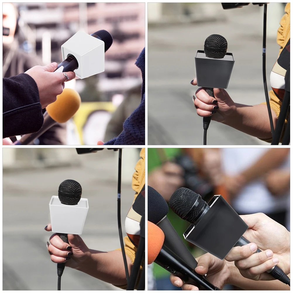 

2 Pcs Interview Microphone Set News Prop Accessories Logo Station Handle Abs for