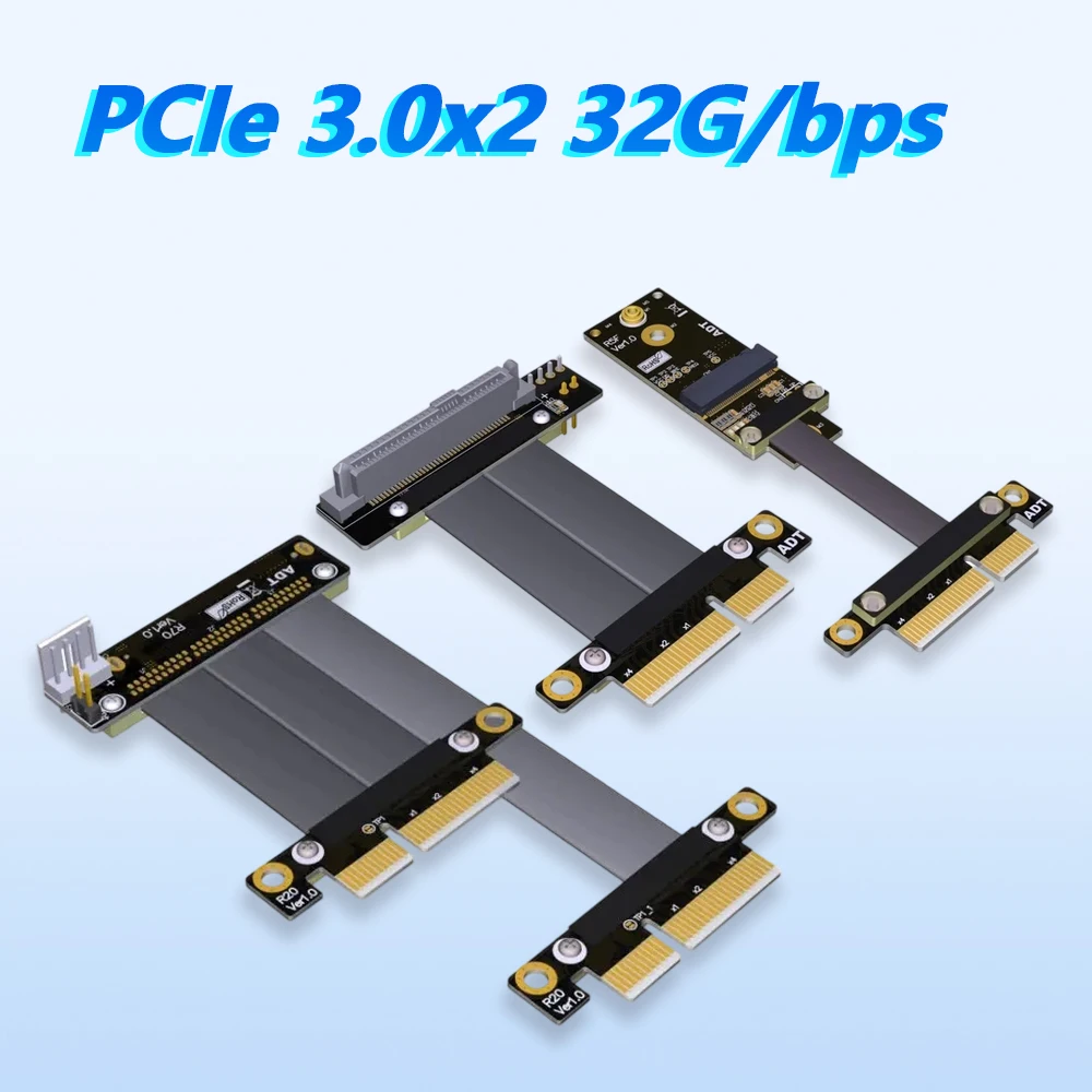 

Двойной PCIe PCI Express 3.0 X2 к U.2 Key M, вертикальный удлинительный кабель, адаптер-удлинитель 32 Гбит/с для SFF-8639 NVMe SSD Riser