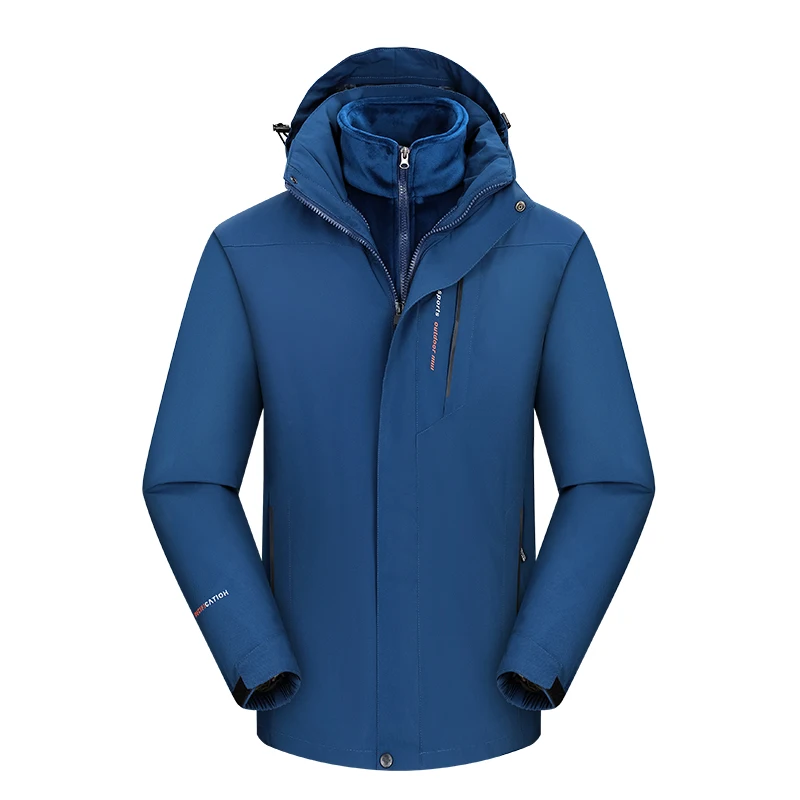 Men Outdoor Plus Velvet Windproof Mountaineering Suit Male Three in One Two-piece Set Outdoor Waterproof Travel Camping Jackets