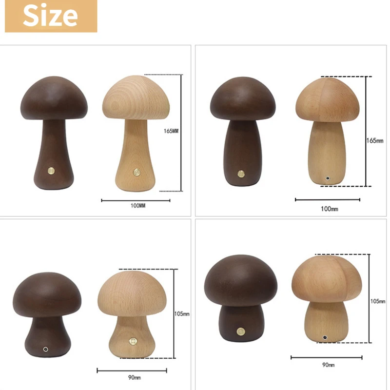 Imagem -03 - Led Wooden Mushroom Night Light Lâmpada de Cabeceira Portátil Regulável com Carregamento Usb Lâmpada de Mesa Cogumelo Bonito para Decoração Doméstica