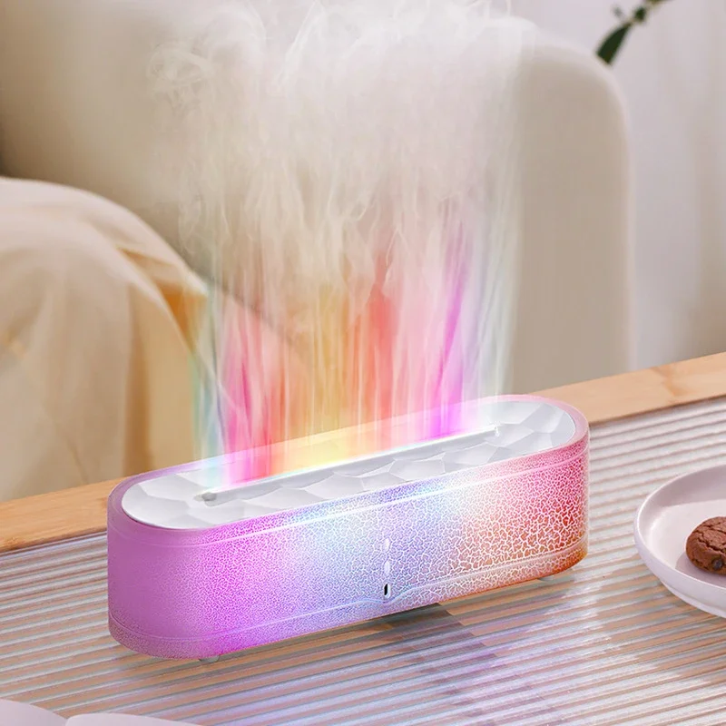 USB 7 Colorful Simulation Flame Humidifier Waterless Auto-Off Aroma Essential Oil Diffuser Humidifier for Home Room Office