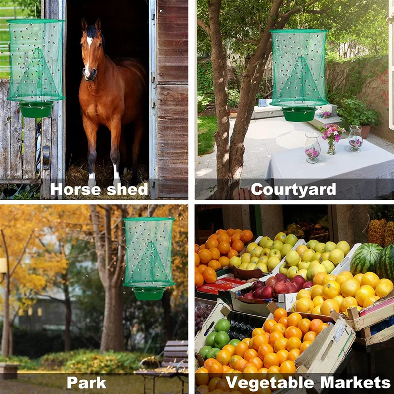 

8PCS Ranch Fly Traps - Reusable Fly Traps With Bait-Tray Outdoor Indoor Hanging, Stable Horse Fly Catcher Cage-ABLI