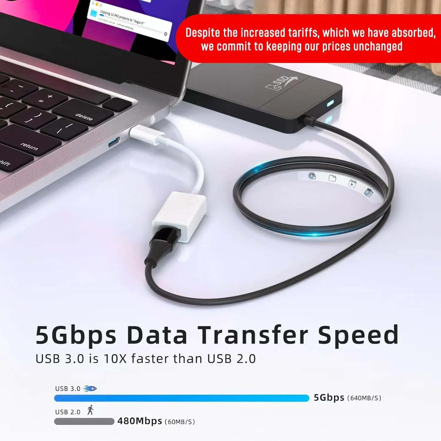 10 pçs premium usb c para usb 3.0 adaptador TYPE-C macho para usb fêmea cabo otg compatível com iphone 16 pro max/16 plus galaxy s24 &