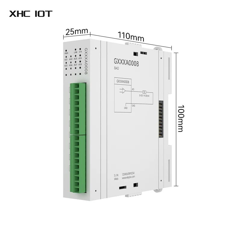 8AO Distributed Remote IO Module Expansion Module XHCIOT GXXXA0008 Modbus TCP/RTU LED Indicator Analog Switch Acquisition