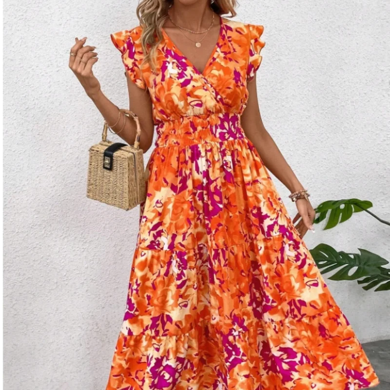 

Cross-border foreign trade European and American women's floral print dress