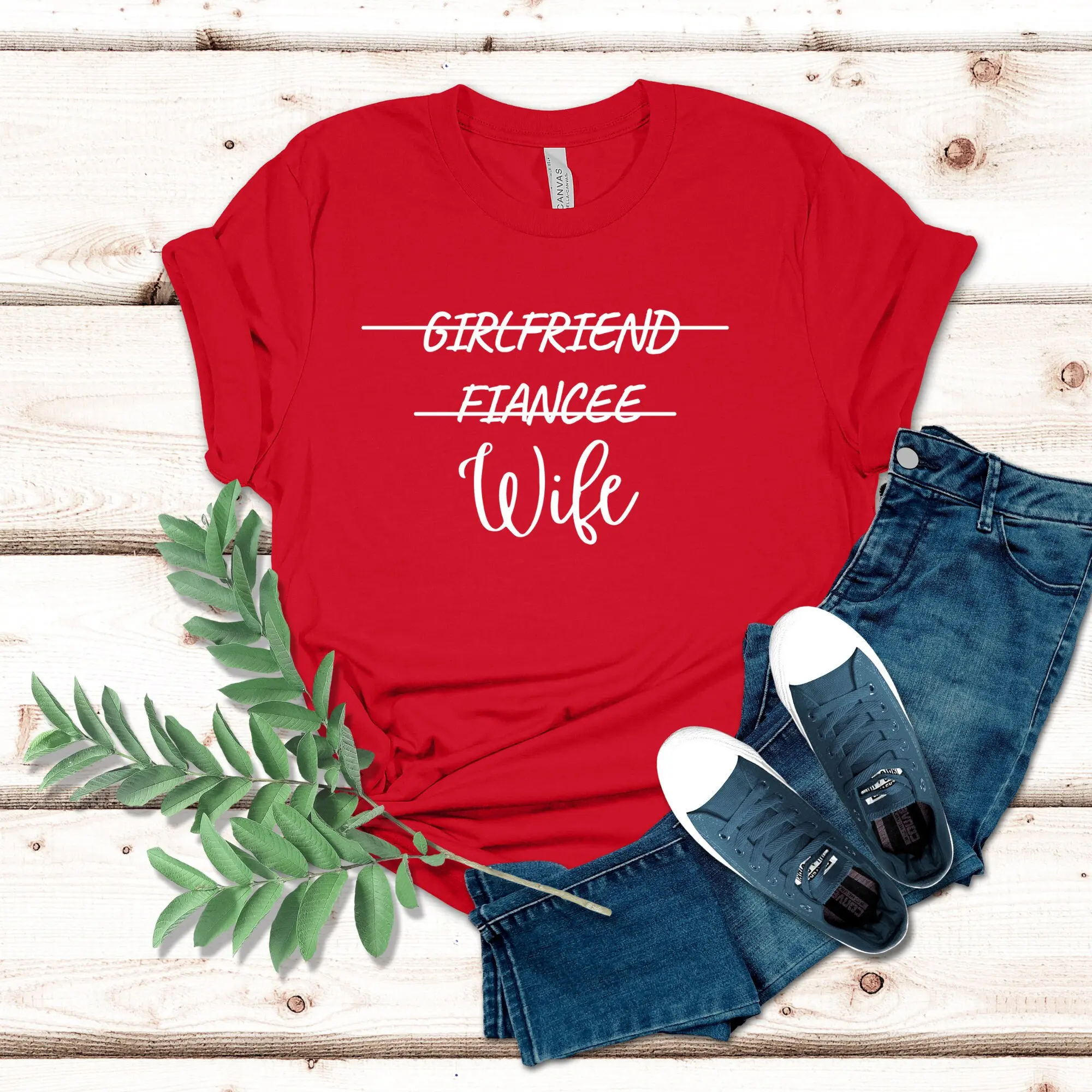 Girlfriend Fiancee Wife T Shirt Just Married Wifey Fiance Honeymoon Christmas for Cotton Anniversary 2nd