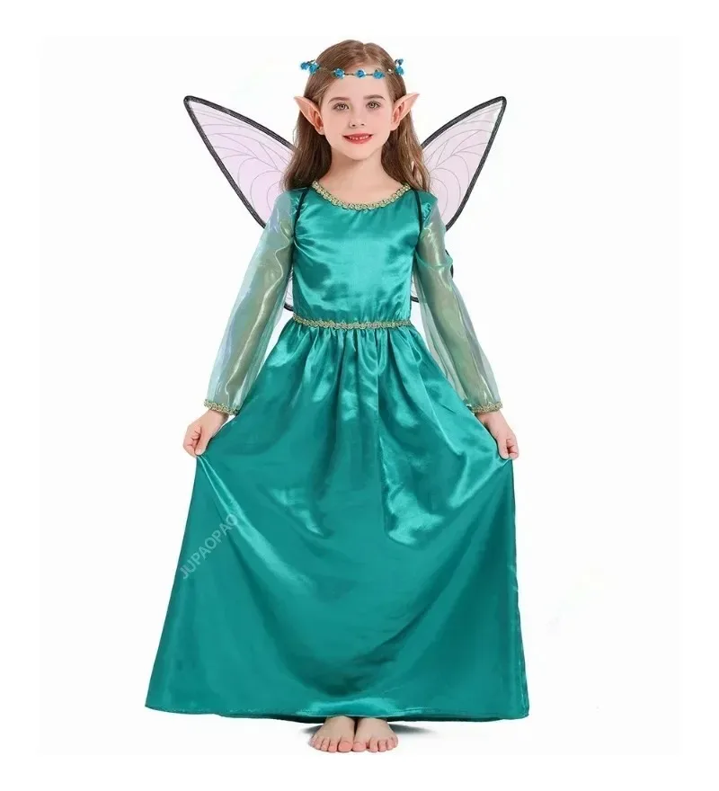 

Elves Halloween Costume Kid Green Fairy Princess Fancy Dress Birthday Party Halloween Cosplay Spirit Outfits