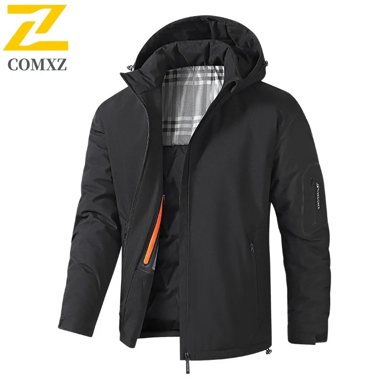 COMXZ Winter Cotton Coat Men Plus Size Loose Fit Casual Hooded Sports Jacket Graphene Thermal Outerwear Streetwear Fashion