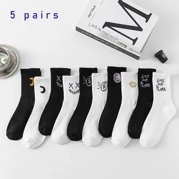 綿製のメンズ/レディース ロングソックス 5 足。柔らかく通気性に優れています。 春夏カップルDEVIL'Sミドルソックス