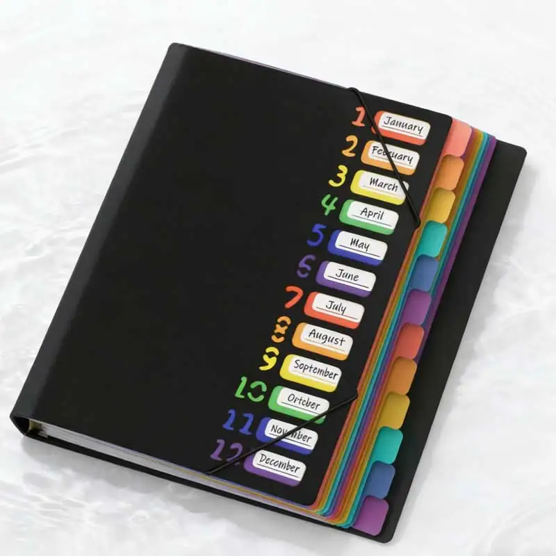 1 Piece...Colorful Multi-Layer A4 Folder Color Folder 12 Labels Rainbow Inner Page Storage Book File Folder Writable Stationery