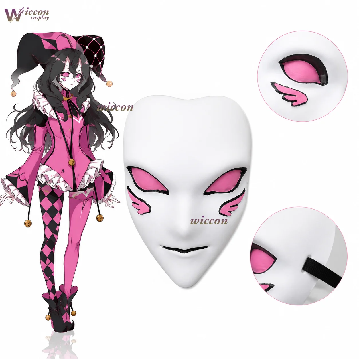 Uniform Freakak Anime Game Circuscusss Cosplay Columbina 3D Polylactic Acid Mask Props Accessories Horror Pink Clown Halloween